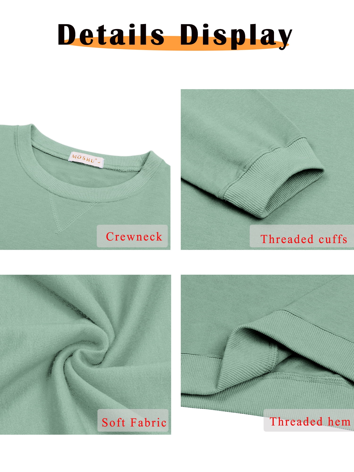 MOSHU Casual Womens Sweatshirts Crewneck Long Sleeve Tops Oversized Pullover Sweatshirt for Women