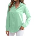 thumbnail image 1 of Blusas de Satén para Mujer, Camisas de Seda con Botones, Blusas Informales de Larga para Negocios Verde XXL, 1 of 7