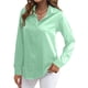 thumbnail image 1 of Blusas de Satén para Mujer, Camisas de Seda con Botones, Blusas Informales de Larga para Negocios Verde XXL, 1 of 7