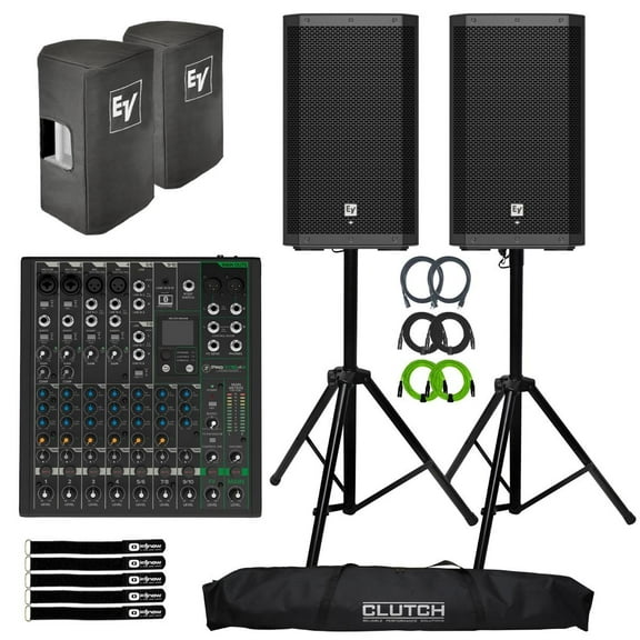 Electro-Voice ZLX-12P-G2-US 12" 2-Way Powered Speaker 2-Pack with Mackie ProFX10v3  Mixer Package