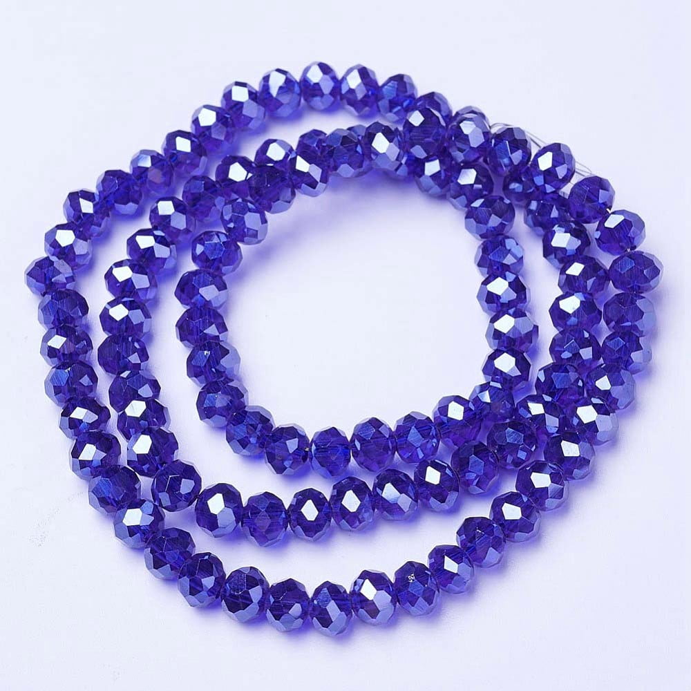 Electroplate Glass Beads Strands Pearl Luster Plated Faceted Rondelle Medium Blue 10x8mm Hole: 1mm about 63~65pcs/strand 49~50cm
