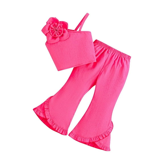 ZACPNCV Girls 2 Piece Outfits Sleeveless Vest with Flare Pants Set Summer Clothes Hot Pink 2-3 Years