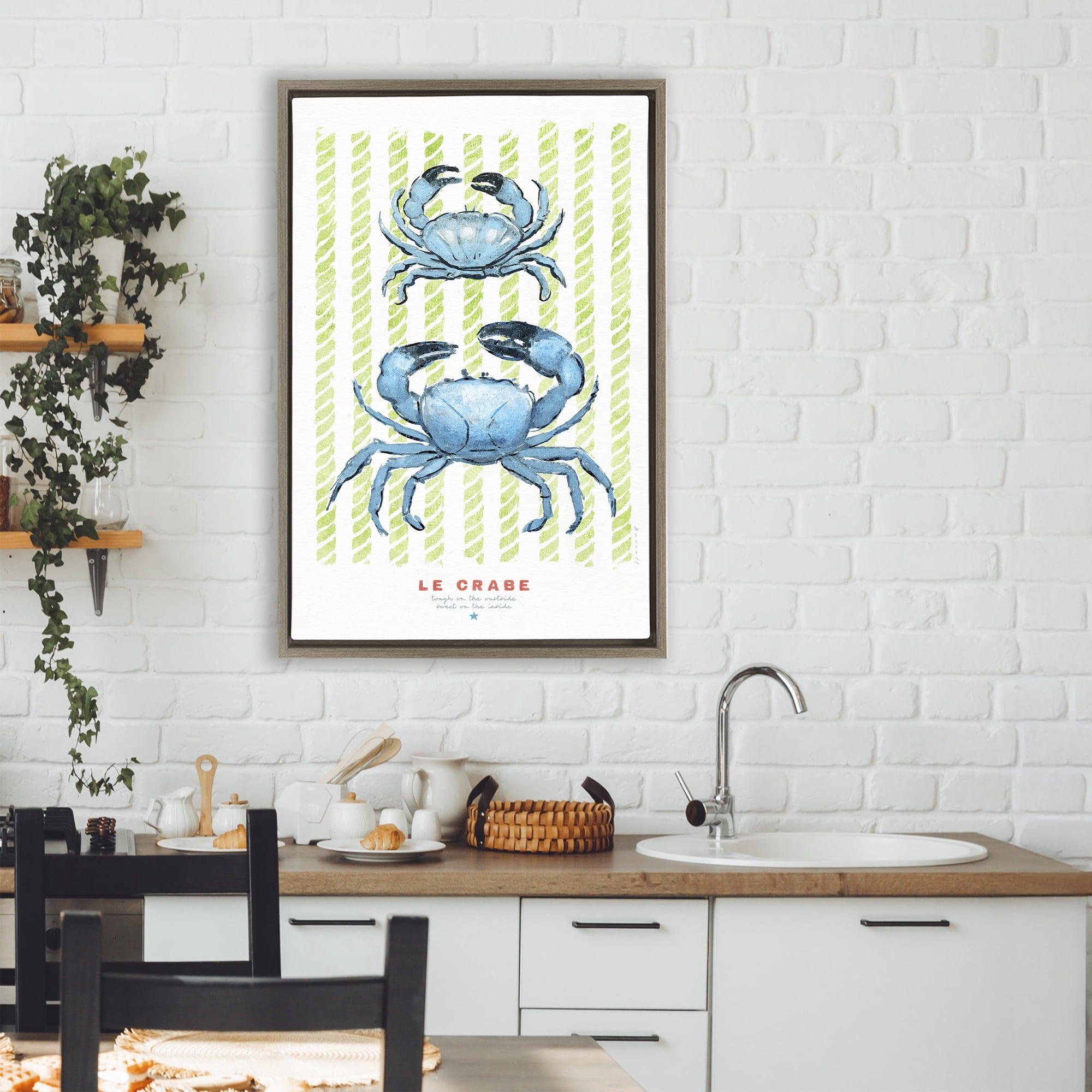 Stupell Industries Modern Bistro Crabs Brown Framed Floater Canvas Wall Art, design by Chad Barrett