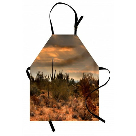 

Saguaro Apron Dramatic Shady Desert View with a Storm Cloud Approaching Western Arizona Photo Unisex Kitchen Bib Apron with Adjustable Neck for Cooking Baking Gardening Orange Green by Ambesonne