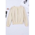 thumbnail image 4 of ABPHQTO Top de punto gofrado con cuello en V y botones a presión beige para mujer, 4 of 5