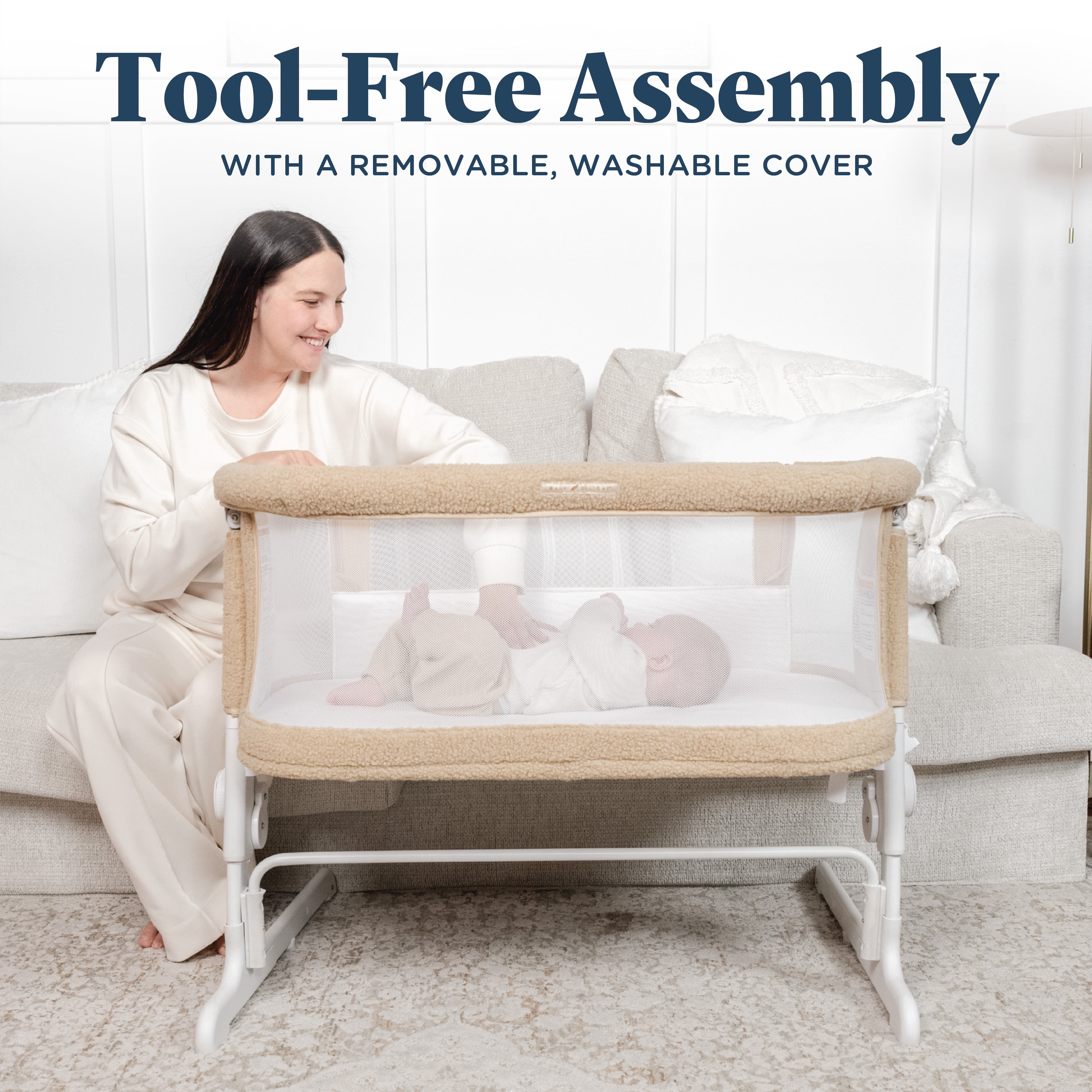 Beside Me Dreamer Bassinet & Bedside Sleeper, Adjustable, Breathable & Portable, Tan Sherpa