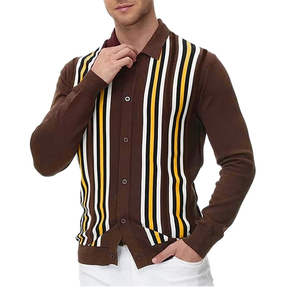 Vedolay Men's Cardigan Sweater Winter Knit Full-Zipper Sweater Slim Fit Brown,L