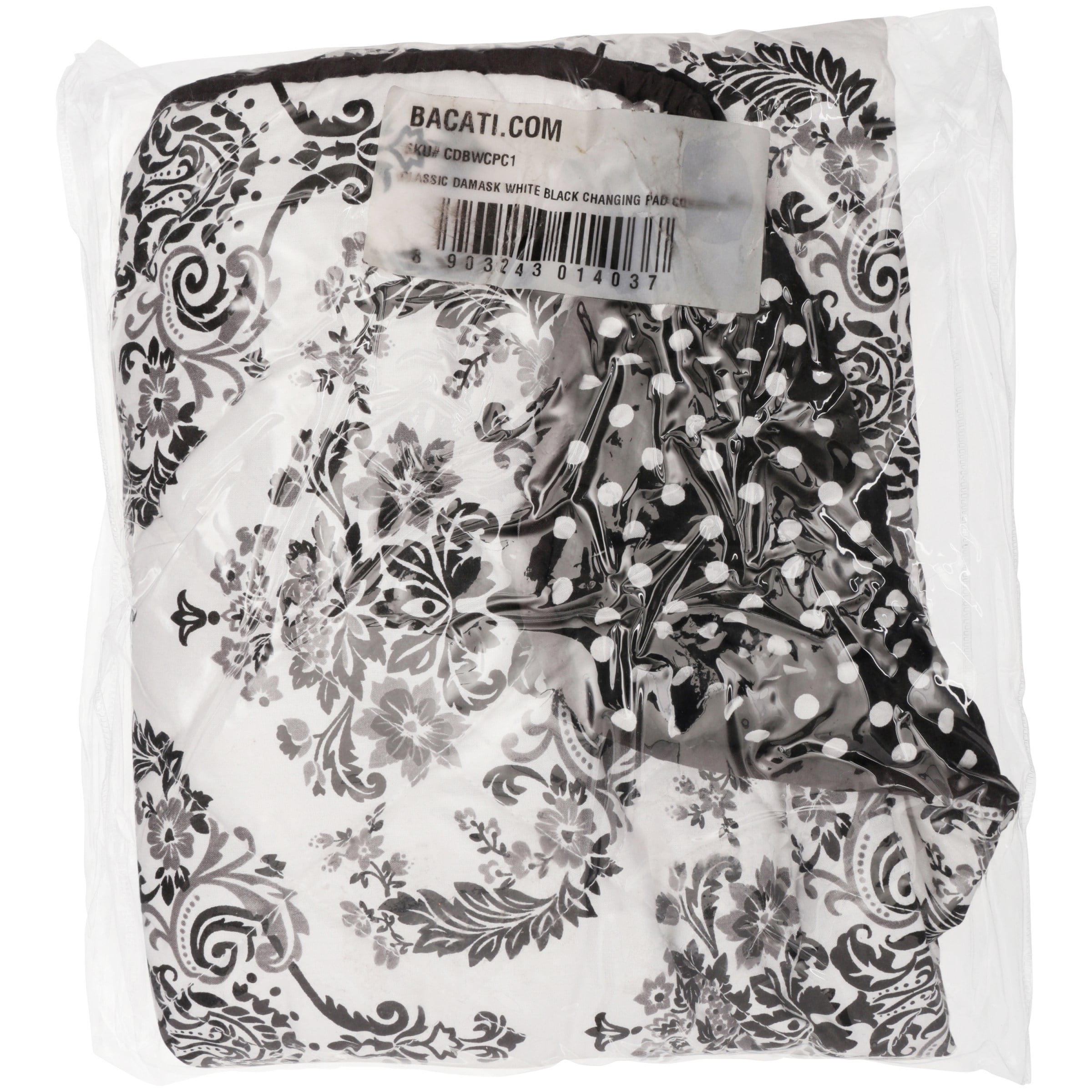Bacati - Classic Damask White/Black Quilted Top 100% Cotton Percale with Polyester Batting With Pin Dots Gusset Diaper Changing Pad Cover, Pin Dots