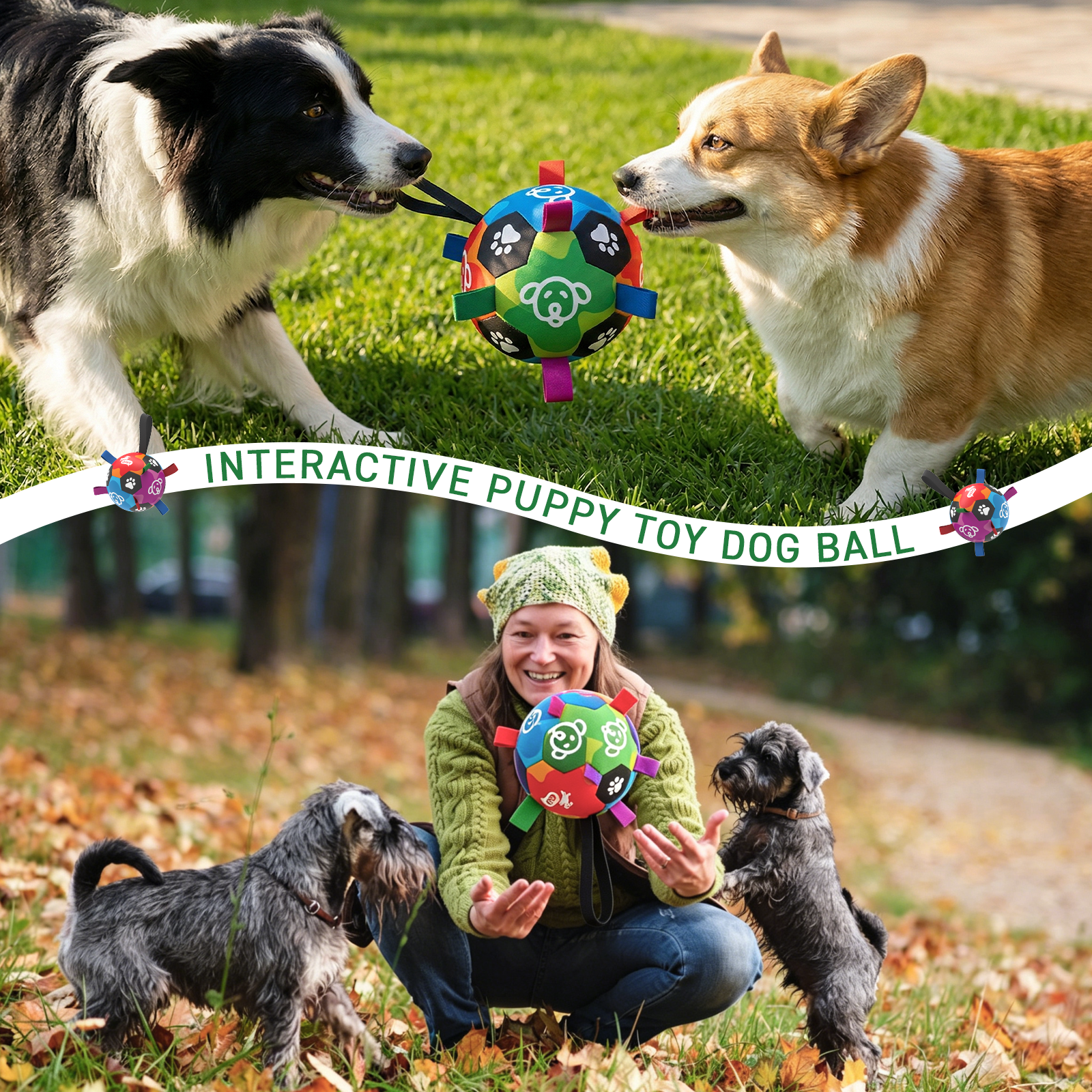 QDAN Dog Balls, Dog Soccer Ball Dog Toy, Puppy Toy for Small to Medium Dogs, Durable Water Play Ball with Straps (6 inch)
