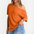 thumbnail image 5 of Womens Off The Shoulder Tops Oversized T-Shirts Short Sleeve Tees Summer 2026 Casual Spring Fashion Clothes Orange S, 5 of 5