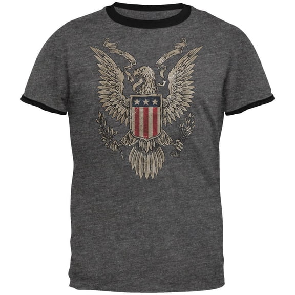 4th July Born Free Vintage American Bald Eagle Mens Ringer T Shirt Dark Heather-Black 2XL