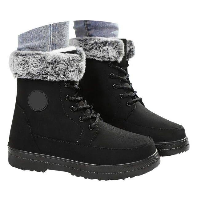 Mepaouo Bottes d'Hiver pour Femmes à la Cheville, Imperméables, à Lacets, Bottillons de Randonnée Antidérapants, Chaussures de Marche d'Extérieur