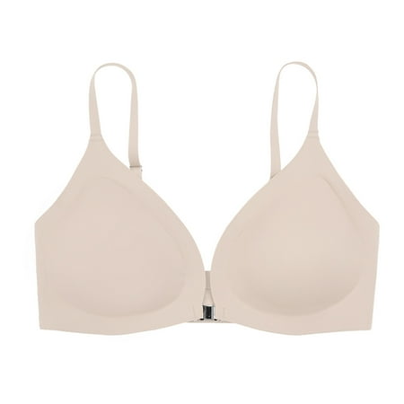 Bigersell T Shirt Bra Front Snap Closure V-Neck Wire-Free Bra Support Women Womens Bras Push up T-Shirt Bra Style R-237 Basic Bra Strap Nylon Balconette Bra Feature Everyday Bras Underwear Beige S