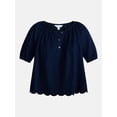 thumbnail image 6 of Time and Tru Women's Linen Blend Blouse with Scalloped Hem, Sizes XS-XXXL, 6 of 6