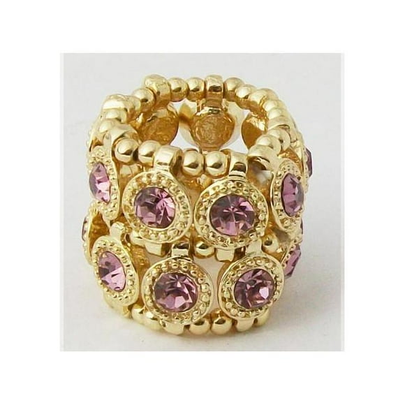 Goldtone Cristal Violet Clair 2 Rangées Disque Bague de Mode Extensible