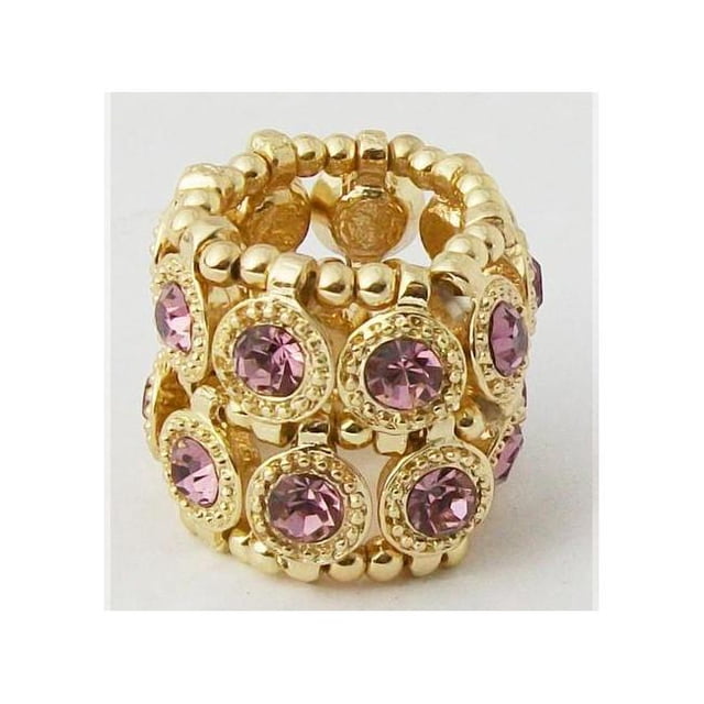 Goldtone Cristal Violet Clair 2 Rangées Disque Bague de Mode Extensible