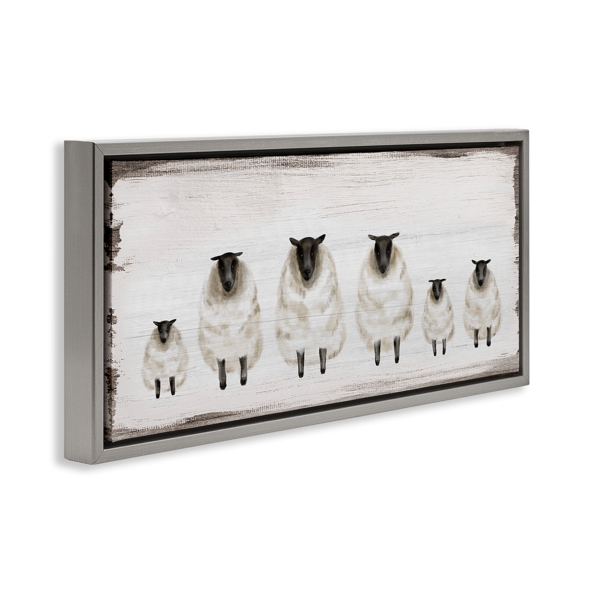 Stupell Industries Rustic Country Sheep Herd Animals & Insects Painting Gray Floater Framed Canvas Art Print Wall Art, 25 x 11