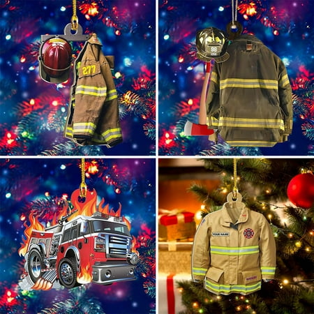 

Feltree Wooden Christmas Tree Ornament Decoration 4PCS DIY Fireman Equipment Hanging Pendant For Christmas Tree Decoration With Lanyard Car Rearview Mirror Backpack Pendant Crafts Collection Gift