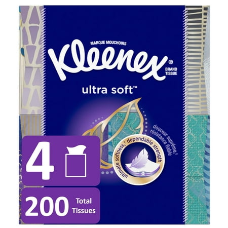 Kleenex Ultra Soft, Non-Lotion, 70 Facial Tissues per Box, 4 Flat Boxes