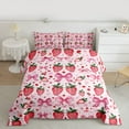 thumbnail image 3 of Homewish Kawaii Bow Tie Full Size Comforter Sets,Cute Fruit Strawberry Bedding Comforter Set,Pink Red Bedding Sets For Girls Kids,Breathable Home Decor Reversible,3-Piece, 3 of 9