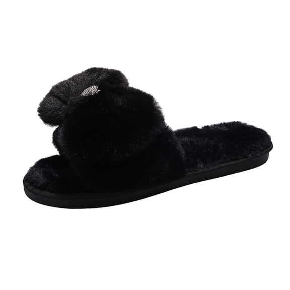 Aayomet Womens Cute Slippers Fluffy Printed House Slippers with Memory Foam,Black 39