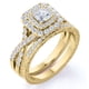 thumbnail image 1 of JeenMata Anillo de Bodas con Diamantes Cuadrados, Doble Halo, Banda Retorcida, Inspiración Vintage, Pavé, Engastado en Oro Amarillo de 10 K, 1 of 6