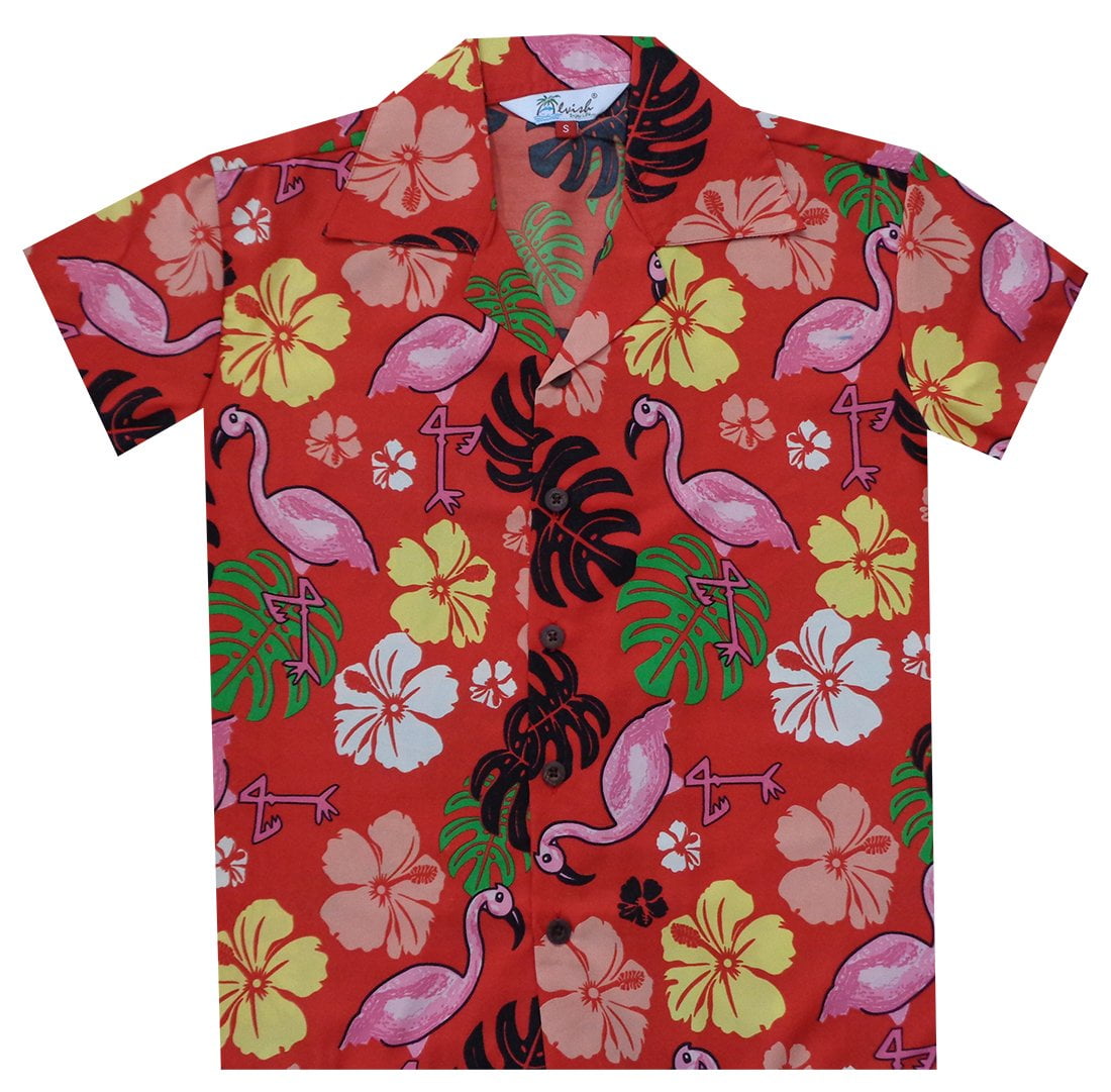 Alvish Hawaiian Shirts Boys Flamingo Beach Aloha Party Camp Short Sleeve Holiday Casual