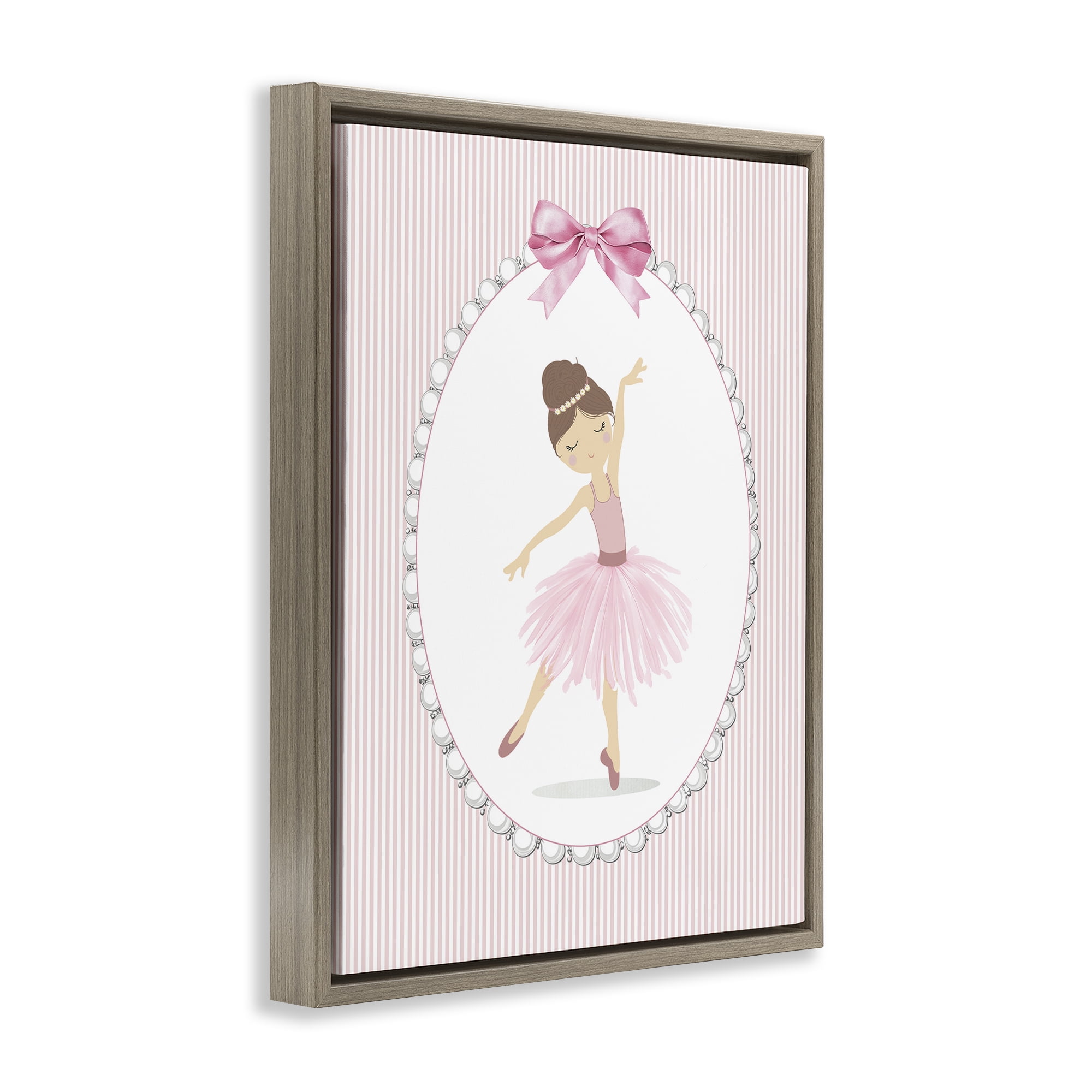 Stupell Industries Delicate Dance on Stripes Brown Framed Floater Canvas Wall Art, design by Christine Simpson Art
