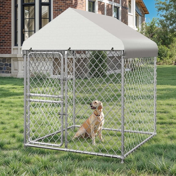 Craftian 4.03×4.03×5.4FT Outdoor Dog Kennel for Large Dogs, Pet Dog Run Enclosures for Dog Crate Outdoor Metal Galvanized Welded with Waterproof UV-Resistant Cover