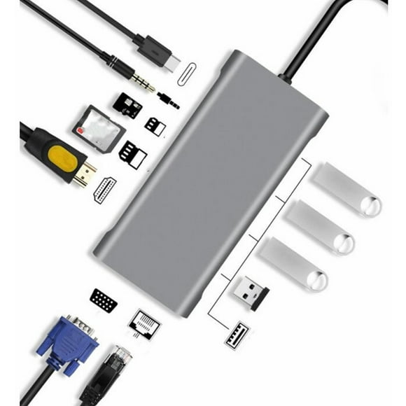 USB C Dock, Card Reader RJ45 Ethernet Expand Adapter HD Multimedia Interface Fast Charging High Resolution for Laptops