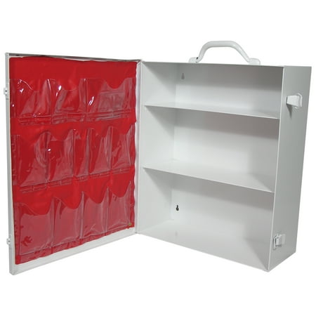 Empty Metal Industrial Cabinet - Empty Three-Shelf Industrial First Aid Metal Cabinet w/door pouch MS-FAK-10323