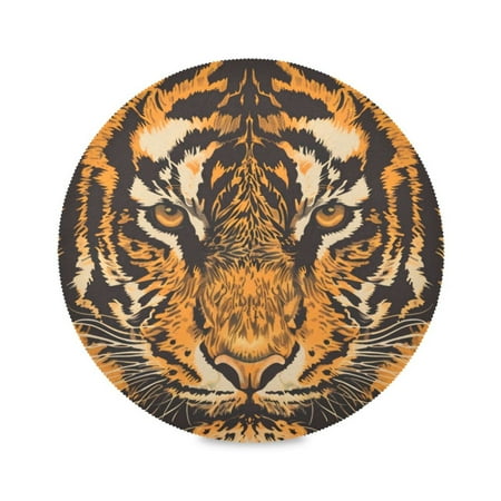 

Round Plate Mat 15.4x15.4 Inchesx4 Placemat Table Mat Kitchen Mat Coffee Mat Fabric Thick Strong Wear-Resistant Heat Resistance Fierce Tiger