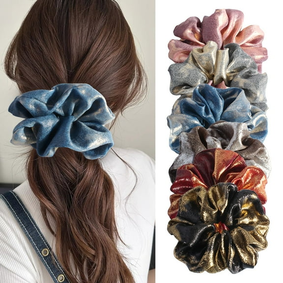 6PCS Satin Hair Scrunchies for Women Girls Hair Bands Hair Ponytail Holders Big Scrunchies for Thick Curly Hair Satin Silk Scrunchies for Hair Sleep Cute No Damage Hair Ties