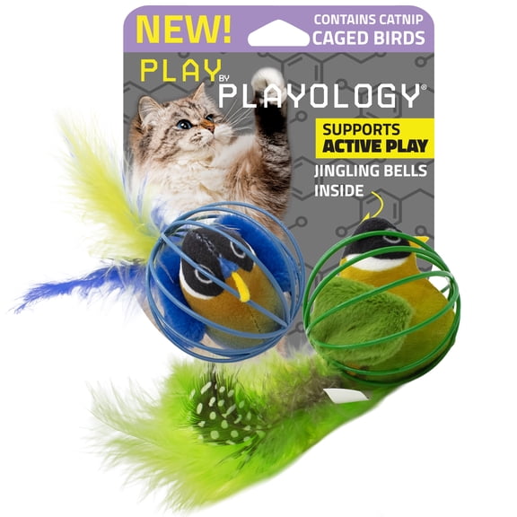 Play by Playology | Caged Bird with Catnip 2 Pack | Lifelike Feather Toy