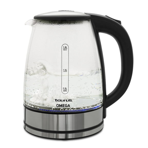 Taurus 1.8L Cordless Glass Electric Kettle with Borosilicate Body, 360° Swivel Base, Fast Boil, Auto Shut-Off – BPA-Free, for Tea, Coffee & Instant Meals