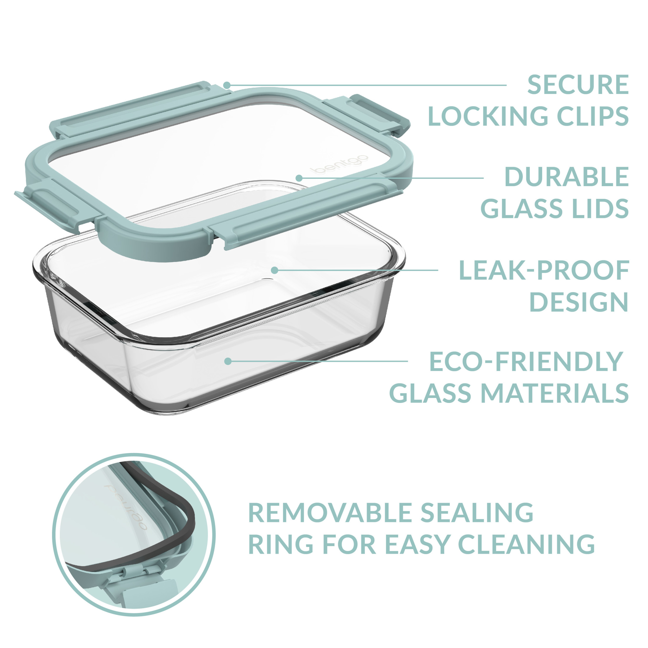 Bentgo® Glass Leak-Proof Food Storage Set - 8 Piece Stackable 1-Compartment Meal Prep Containers & Airtight Locking Lids, Reusable, BPA-Free, Microwave, Freezer, Oven, Dishwasher Safe (Coastal Beach)