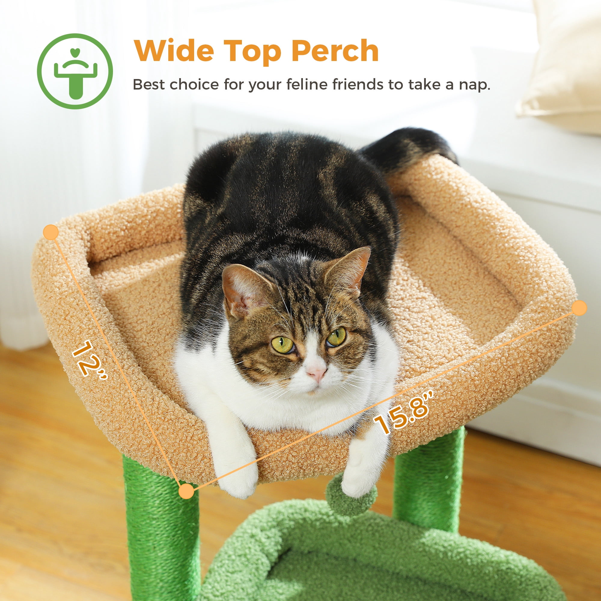 Pefilos 27" Cat Tree Tower for Indoor Cats with Scratching Posts, Climbing Cute Cat Condo, Cat Tree House, Green