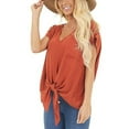 thumbnail image 5 of Mittory Womens Tie Front Chiffon Blouses V Neck Batwing Short Sleeve Summer Tops Shirts, 5 of 8