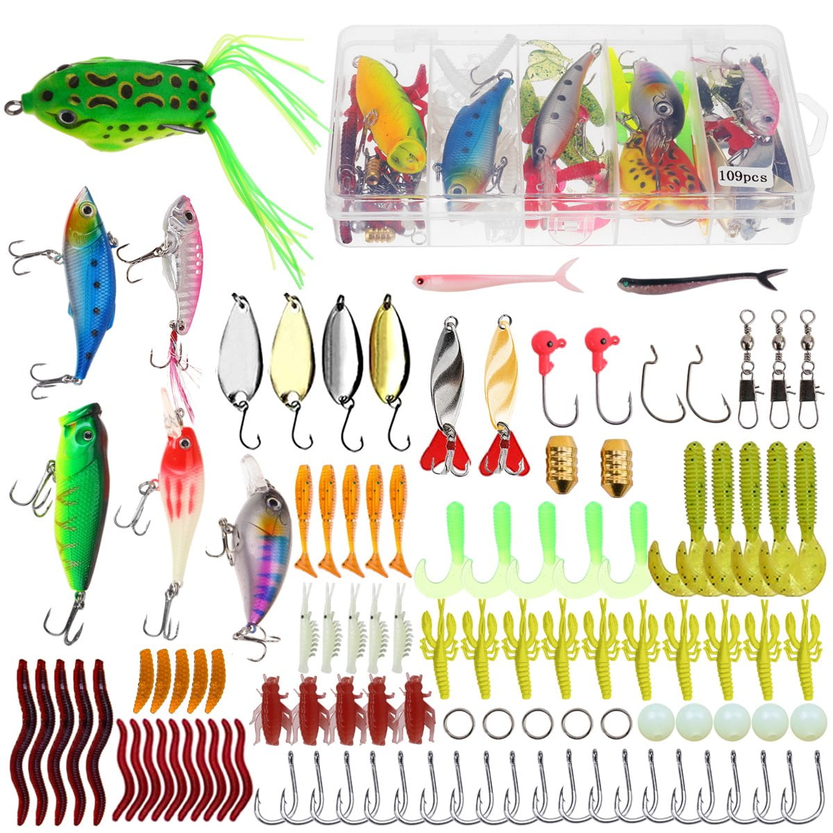 Magreel Fishing Tackle Kit 229pcs Texas and Carolina Rig Kit Including Fishing Offset Hooks Beads Sinkers Swivels Swimbaits for Bass Trout Salmon Perch 