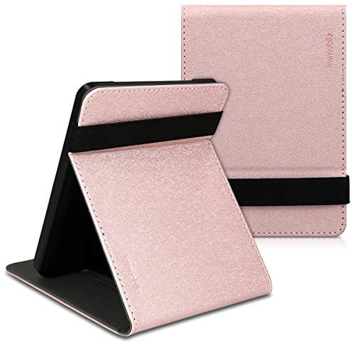 kwmobile Cover for Kobo Clara HD - PU Leather e-Reader Case with Built-in Hand Strap and Stand - Rose Gold