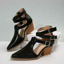 HaoXianJian Womens Closed Toe Ankle Strap Heels Pointed Toe Pumps Shoes High Heel Buckle Backless Patent Leather Fashion Wedding Dress Shoes for Women