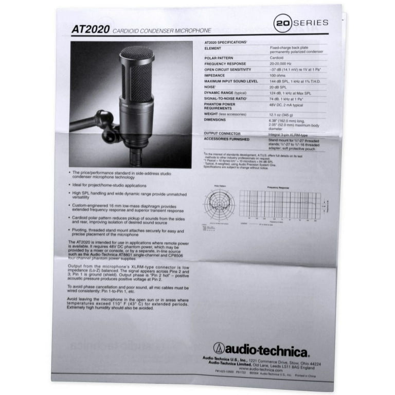 Audio Technica AT2020 Studio Microphone-Cardioid Condenser