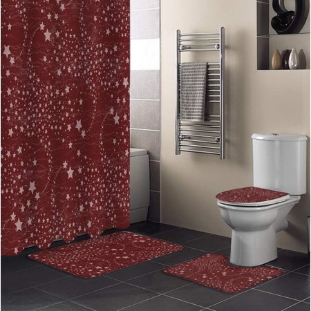 ZHANZZK Retro 4 Piece Bathroom Set Shower Curtain Bath Rug Contour Mat and Toilet Lid Cover