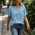 thumbnail image 5 of TGSLY Fringe Trim Linen Tops for Women Lightweight Soft Crew Neck Solid Color T-Shirt Relaxed Fit Dressy Casual Short Sleeve Blouses L, 5 of 9