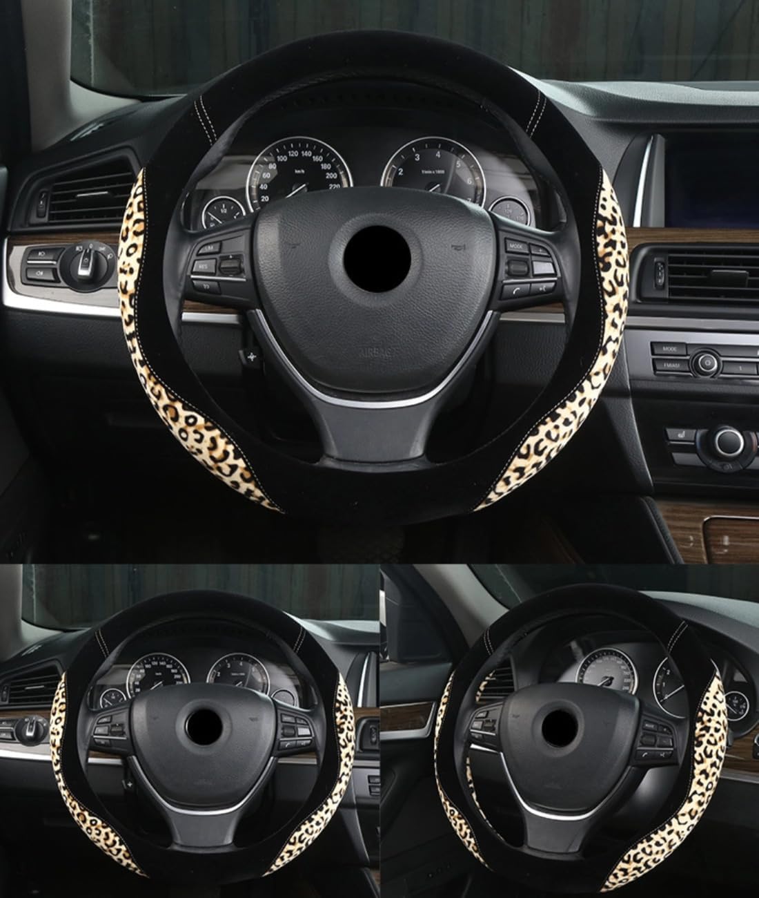 Leopard Car Steering Wheel Cover for Men Women Automotive Interior Accessories Universal 15 Inches Fit for Most Vehicles, Beige