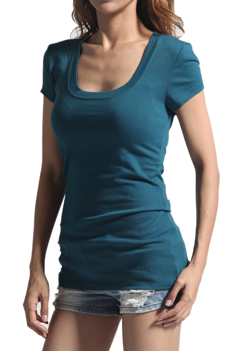 TheMogan - Women's S XL Basic Stretch Cotton Scoop Neck Short Sleeve T ...