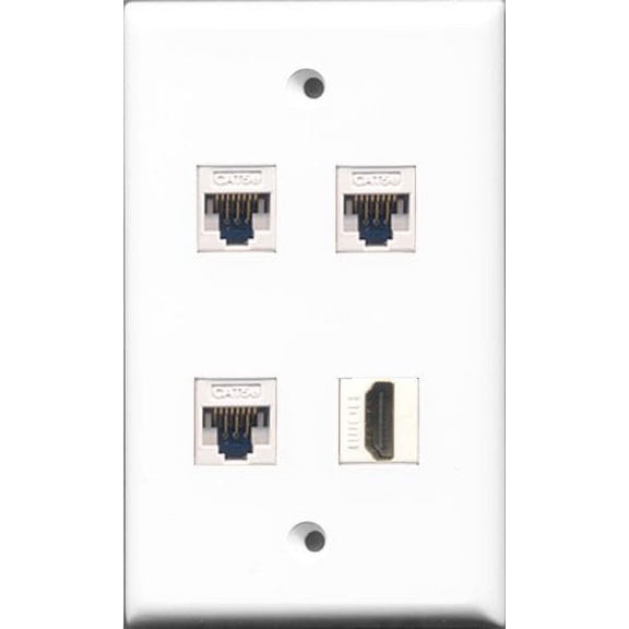 RiteAV - 1 Port HDMI 3 Port Cat5e Ethernet White Wall Plate