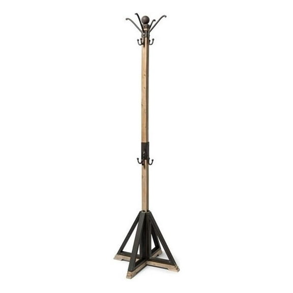 Pemberly Row 22x74.5 Black Metal and Light Brown Wood Coat Rack