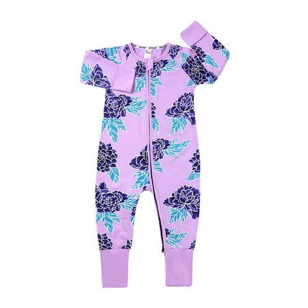 

QYZEU for Baby Boy Long Sleeve Floral Baby Clothes Baby Jumpsuit Girls Front Romper Clothing Romper Outfits -Piece Zip Play Printed Boys Cotton Pajamas Boys Romper&Jumpsuit