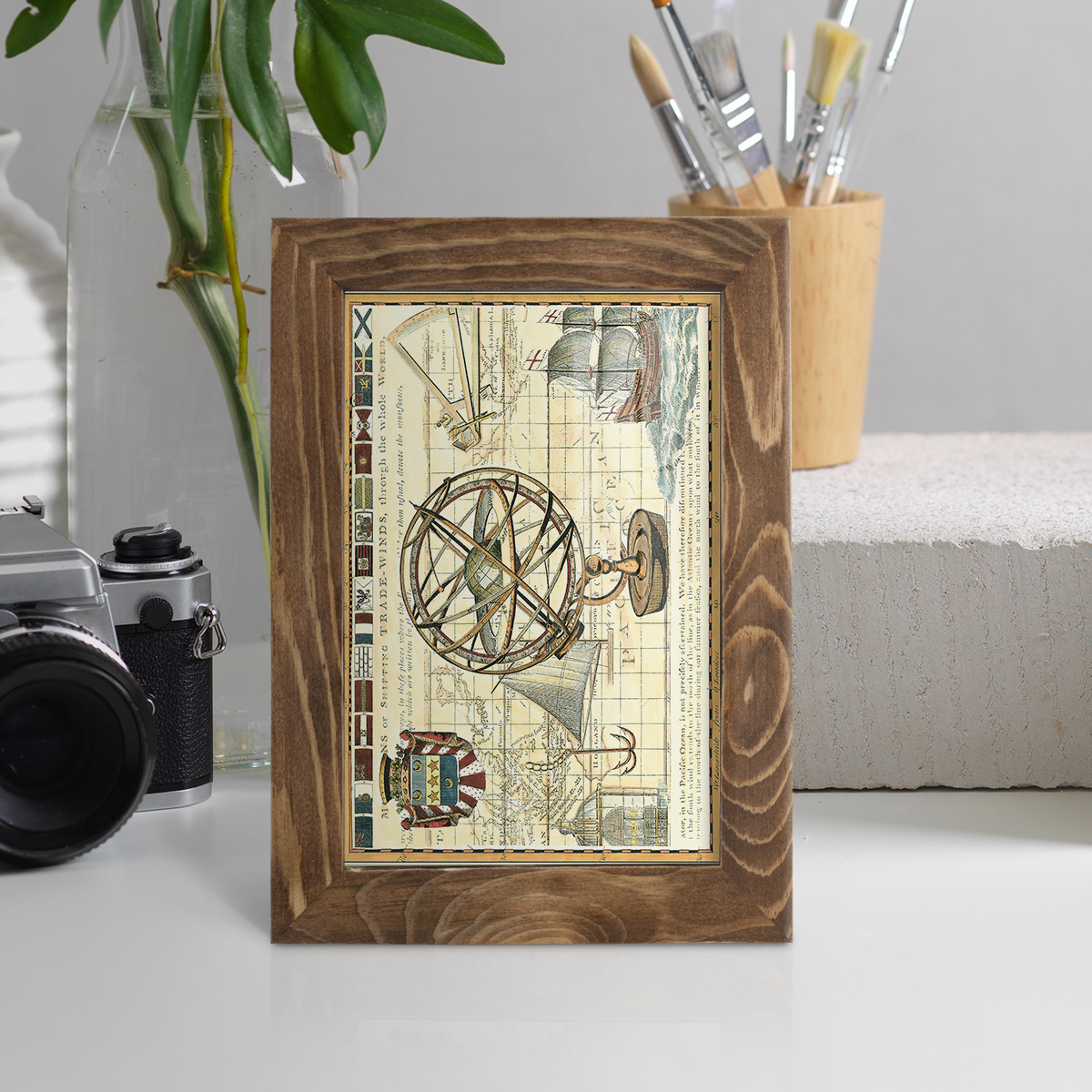 Nautical Map I -Framed Print w/glass-Walnut